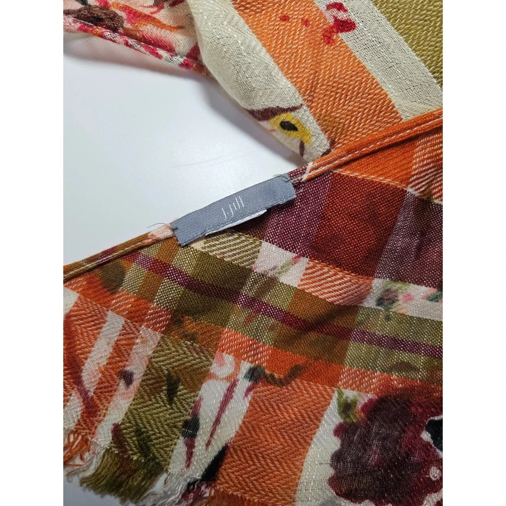 J. Jill Womens Floral Plaid Mixed Print Oversized Triangle Scarf Orange Cream‎